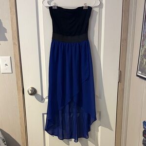 Moa Moa High-Low Strapless Dress in Royal and Black